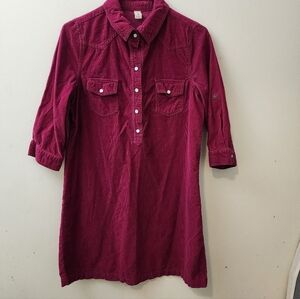 Old Navy Women's M Corduroy Shirt Dress tunic Western Pearl Snap Long Sleeve Red
